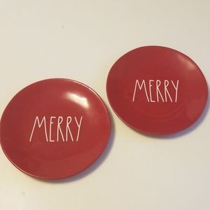 Brand new 2 Rae Dunn Red  "MERRY " serving plate